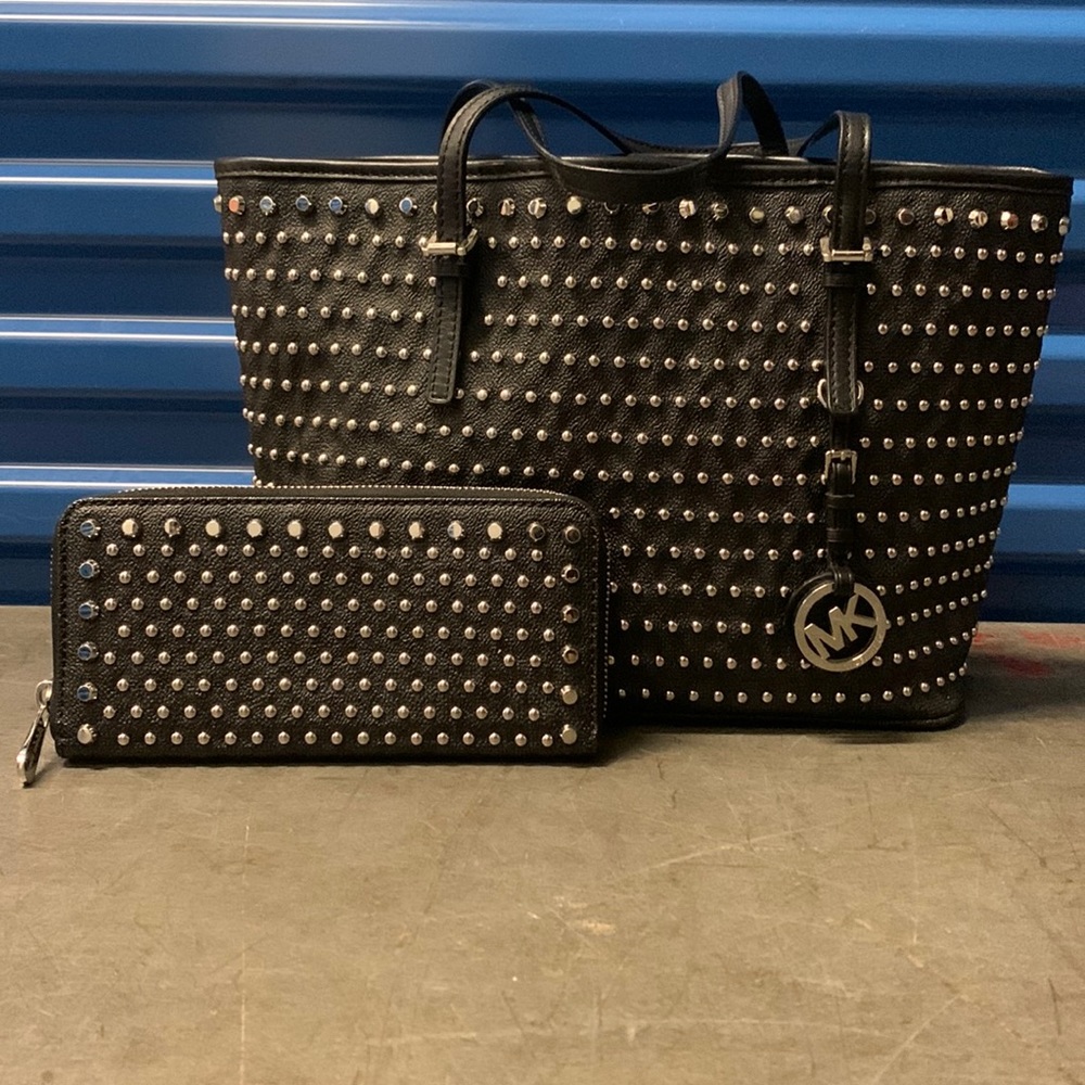 Black and silver studded Michael Kors set